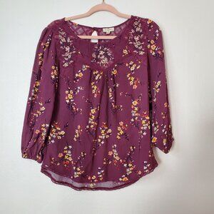 Mason & Belle Blouse Women Small Purple Yellow Floral Long Sleeve Round Neck